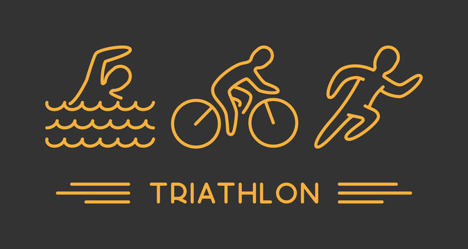 Vector line logo triathlon on black background
