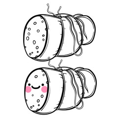 Cute sausage cartoon. sausage cartoon character.Cute vector poster. cartoon anime style.