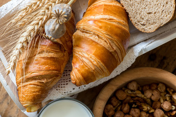 breakfast with freshly baked croissants