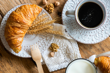 breakfast with freshly baked croissants