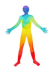 man standing open with universe power, watercolor painting hand drawn design