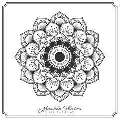 mandala decorative ornament design for coloring page, greeting card, invitation, tattoo, yoga and spa symbol. Vector illustration