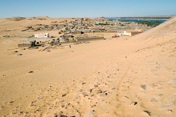 Fototapeta na wymiar View of a Nubian village in the desert, Egypt
