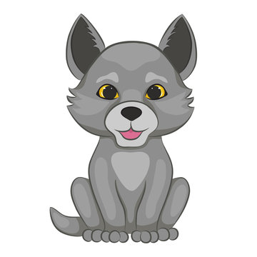 Cute cartoon wolf cub. Forest animal. Isolated on a white background. Vector illustration.