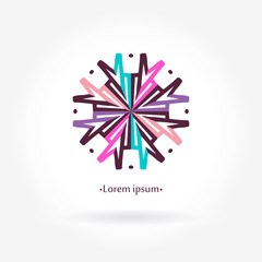 Simple geometric logo for flower shop, interior. Pink, blue color. Circular logo