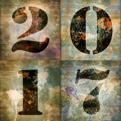 2017, square greeting card with industrial numbers on textured background