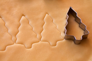 close up of pastry cut with shaped mold pine