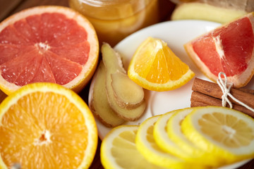 honey, citrus fruits, ginger and cinnamon