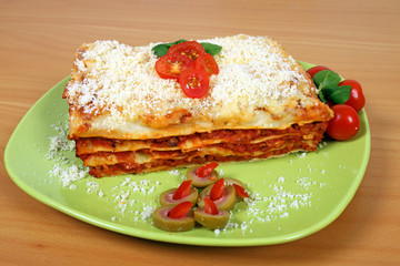 tasty Italian lazagne on plate