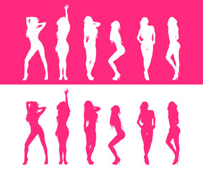 Icono plano siluetas de mujeres desnudas rosa y blanco