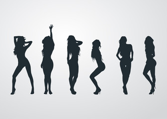 Icono plano siluetas de mujeres desnudas sobre fondo degradado