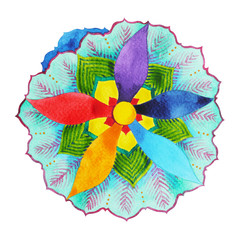7 color of chakra mandala symbol concept, flower floral, watercolor painting hand drawn design illustration