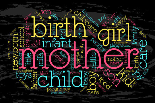 Mother. Word cloud, grunge background. Family concept.