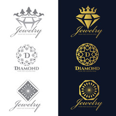 Jewelry logo (Crown Diamond and flower) vector set and isolate on white background vector set design © ananaline
