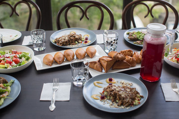 Table laid for a family dinner