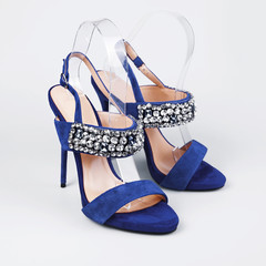 blue female shoes on a white background