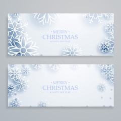 clean white merry christmas banners set with snowflakes