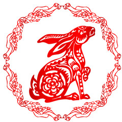 Zodiac Sign for Year of Rabbit, The Chinese traditional paper-cut art