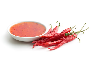 Red chili peppers and chili sauce.