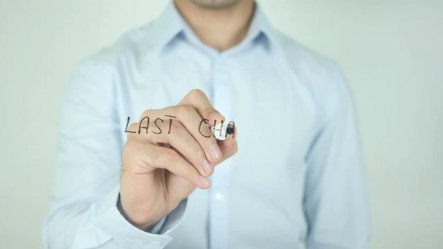 Last Chance, Man Writing on Screen