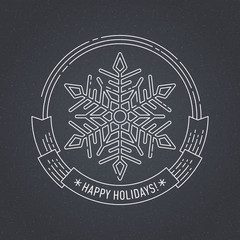 Merry Christmas and Happy New Year creative badge or labels with snowflake for greetings cards, gift tags, Christmas sale or web design. Thin lines, chalk. Vector.