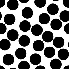 Vector monochrome seamless pattern, simple background with big chaotic dots, black & white. Modern abstract endless texture, design element for prints, stamping, decoration, digital, identity, textile