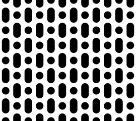 Vector monochrome seamless pattern, simple black & white geometric repeat background. Illustration with vertical rounded lines & drops. Abstract endless texture for prints, decor, textile, digital