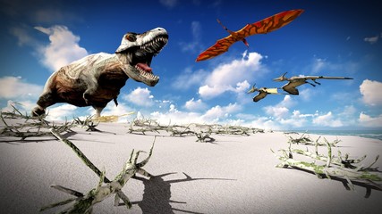 Flying pterodactyl over the land 3d illustration © satori