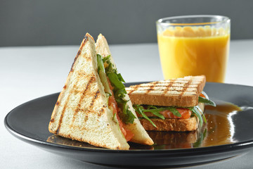 salmon sandwich with juice. Healthy food
