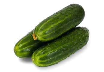 Fresh Green Cucumbers Isolated on White Background