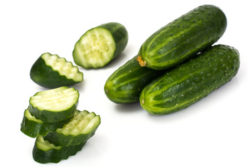 Fresh Green Cucumbers Isolated on White Background