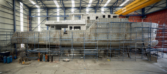 View from making of a yacht in a shipyard