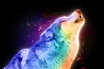 Иллюстрация воющий волк. Волк воет на луну.