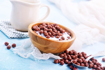 dry breakfast with milk on a table