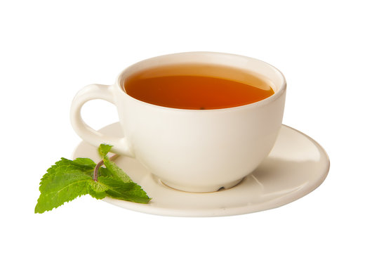 delicious hot Green tea on white