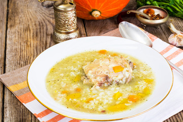 Chicken soup with rice and vegetables