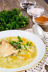 Chicken soup with rice and vegetables