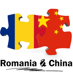 China and Romania flags in puzzle