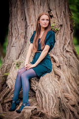 girl standing near a tree, summer, sunny weather