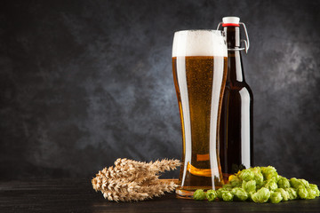 Beer glass on dark background