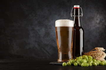 Beer glass on dark background