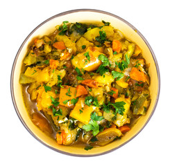Vegetarian grilled vegetables with curry and spices