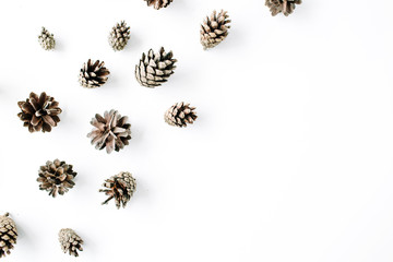 minimal creative cone arrangement pattern on white. flat lay, top view. christmas background wallpaper.