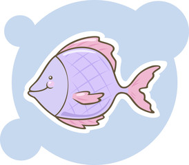 Cute cartoon purple fish. Vector illustration
