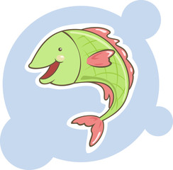 Cute cartoon green fish. Vector illustration