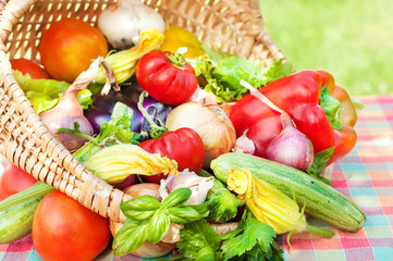 Vegetables in a basket outdoors