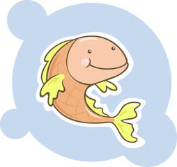 Cute cartoon orange fish. Vector illustration