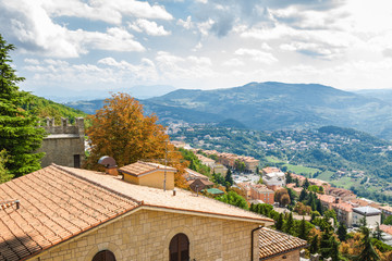 Sunny view of San Marino from the top of the mountain.