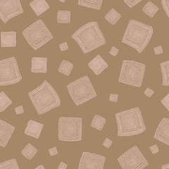 Hand drawn seamless dot spiral pattern. Grungy square mosaic, no