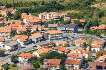 Fototapeta na wymiar Sunny view of San Marino from the top of the mountain.